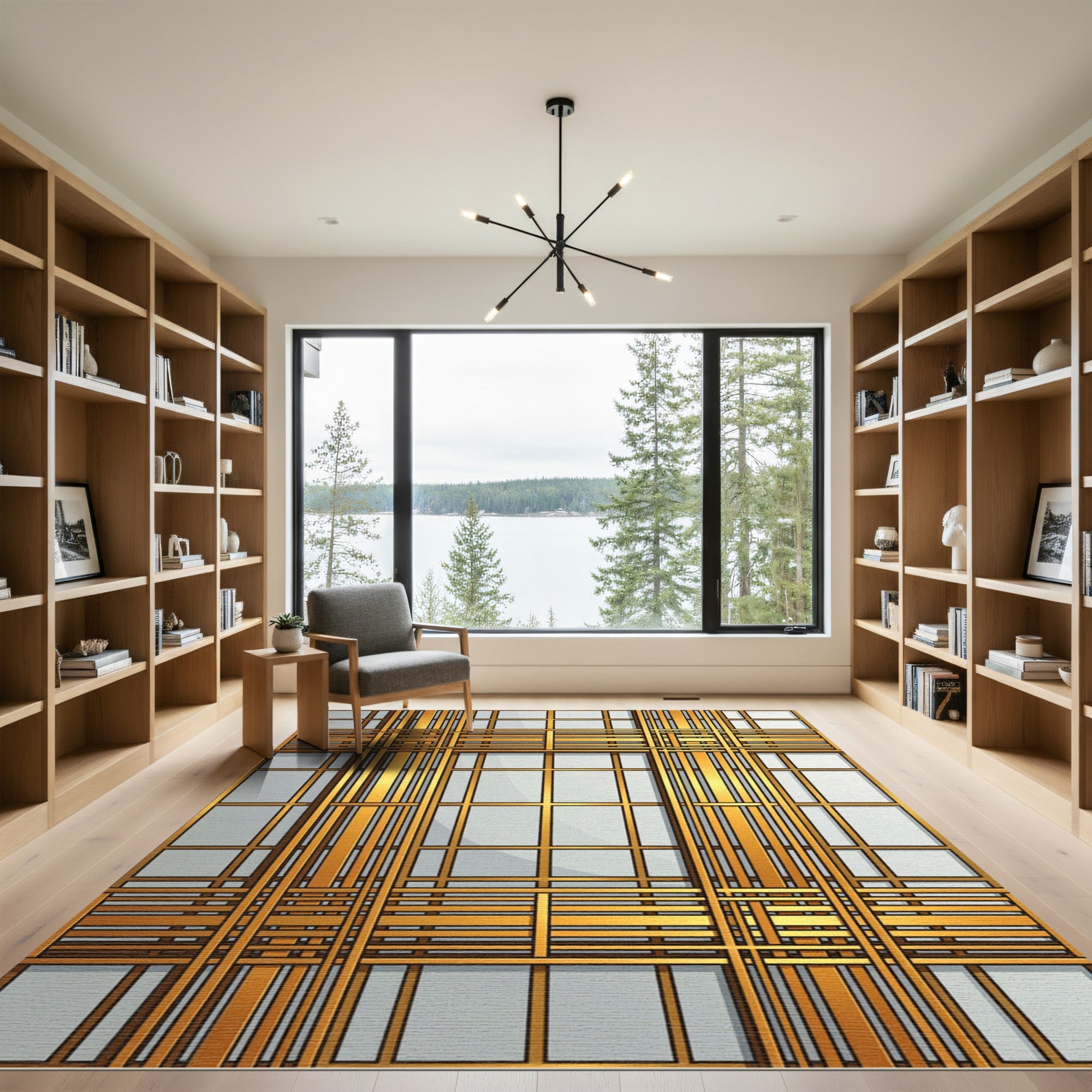 Luxurious Gold Grid Geometric Metallic Accent Rug