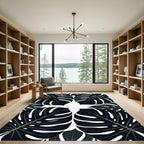 Monstera Leaves Dark Botanical Collage Rug
