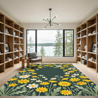 Golden Daisy Wildflower Dark Meadow Rug
