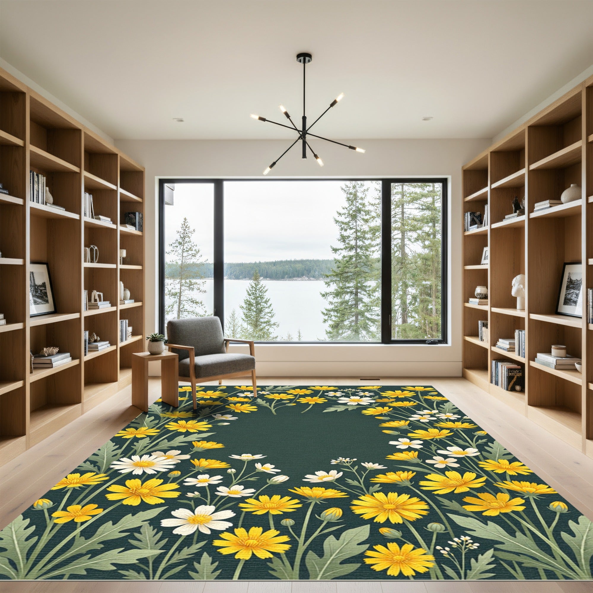 Golden Daisy Wildflower Dark Meadow Rug