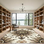 Golden Ornate Radiant Heart Damask Rug