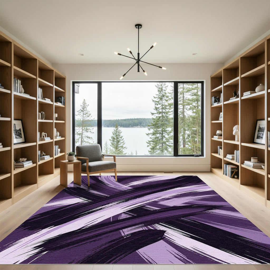 Deep Plum Abstract Brush Stroke Rug