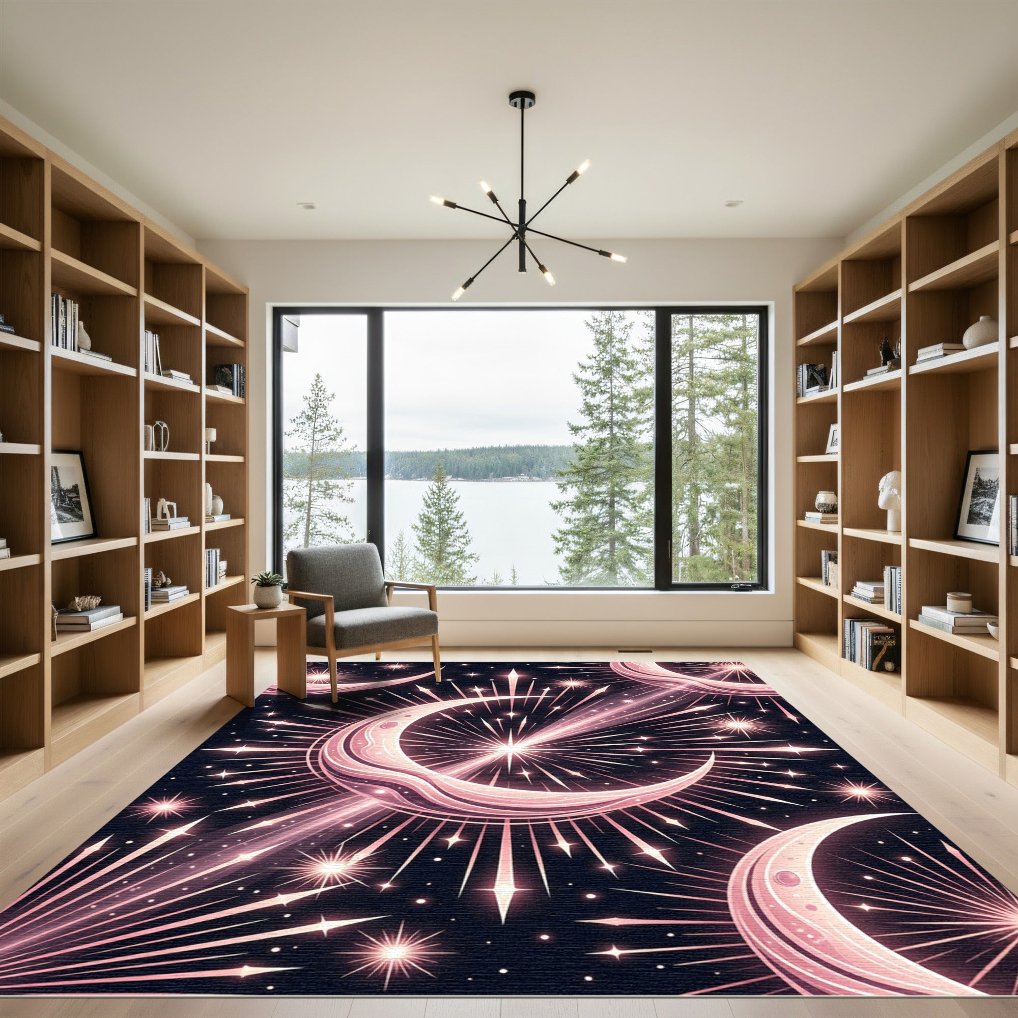Celestial Pink Moonburst Starry Radiance Rug