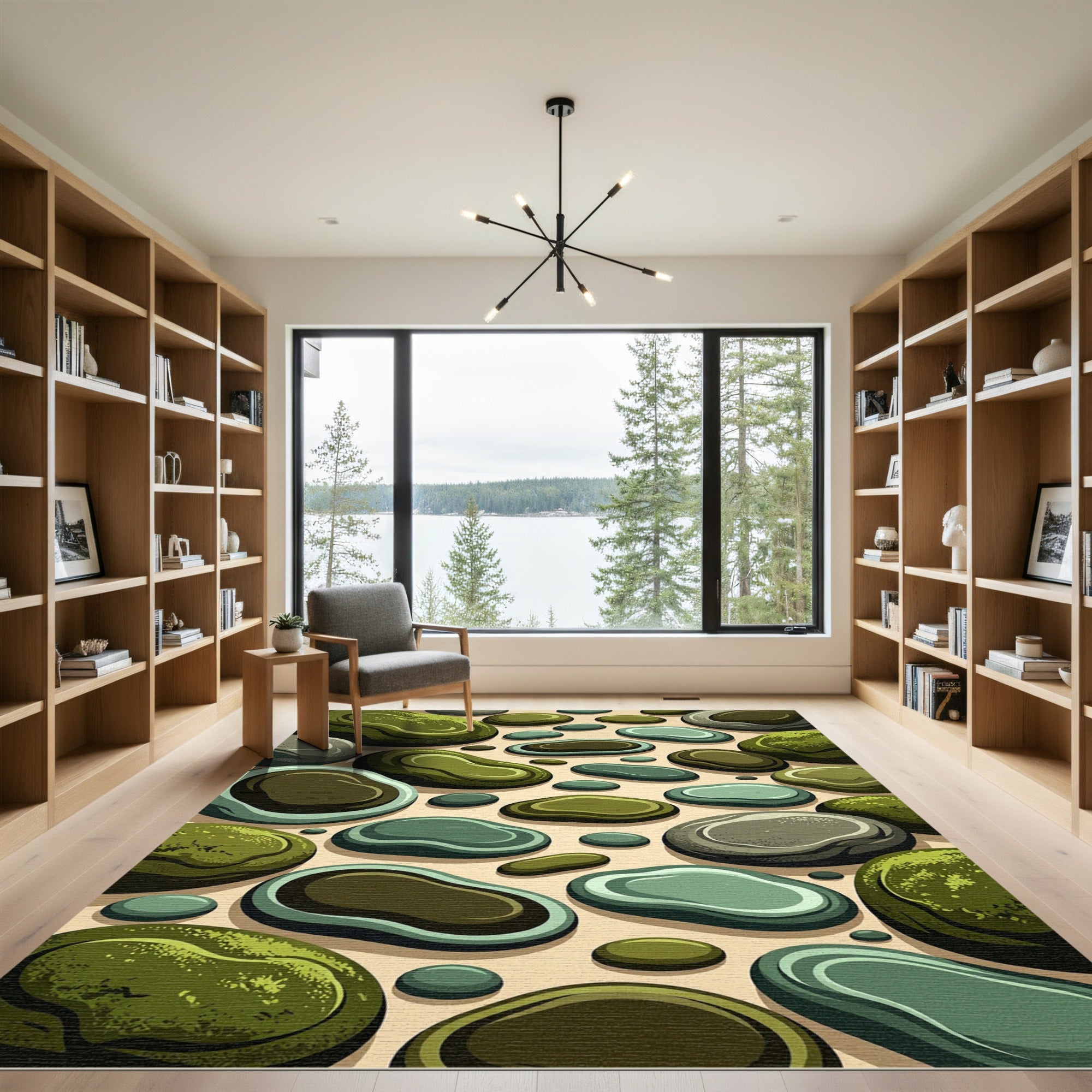 Varied Green Smooth River Rock Arrangement Rug