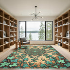 Green Ivy Medallion on Earthy Canvas Rug
