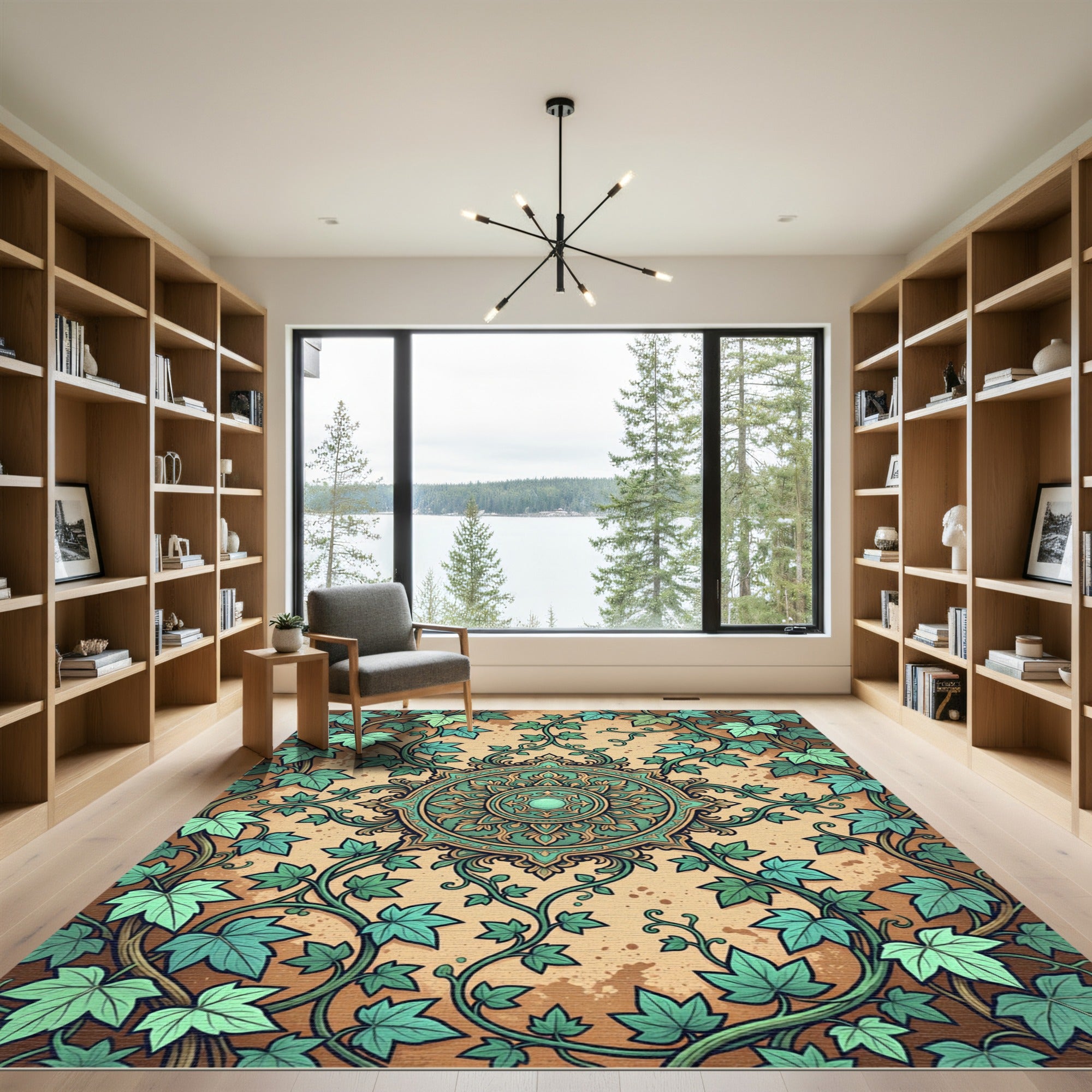 Green Ivy Medallion on Earthy Canvas Rug