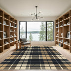 Modern Charcoal and Camel Plaid Rug