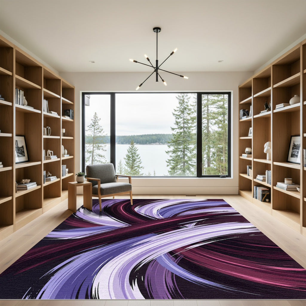 Abstract Plum and Lavender Swirl Rug
