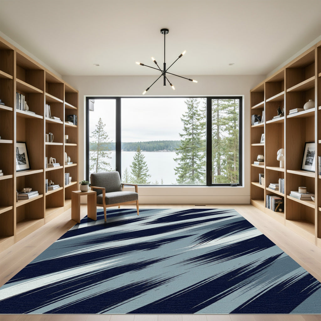 Abstract Navy Blue Grunge Strokes Rug