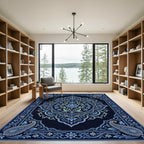 Deep Blue Paisley Floral Medallion Rug