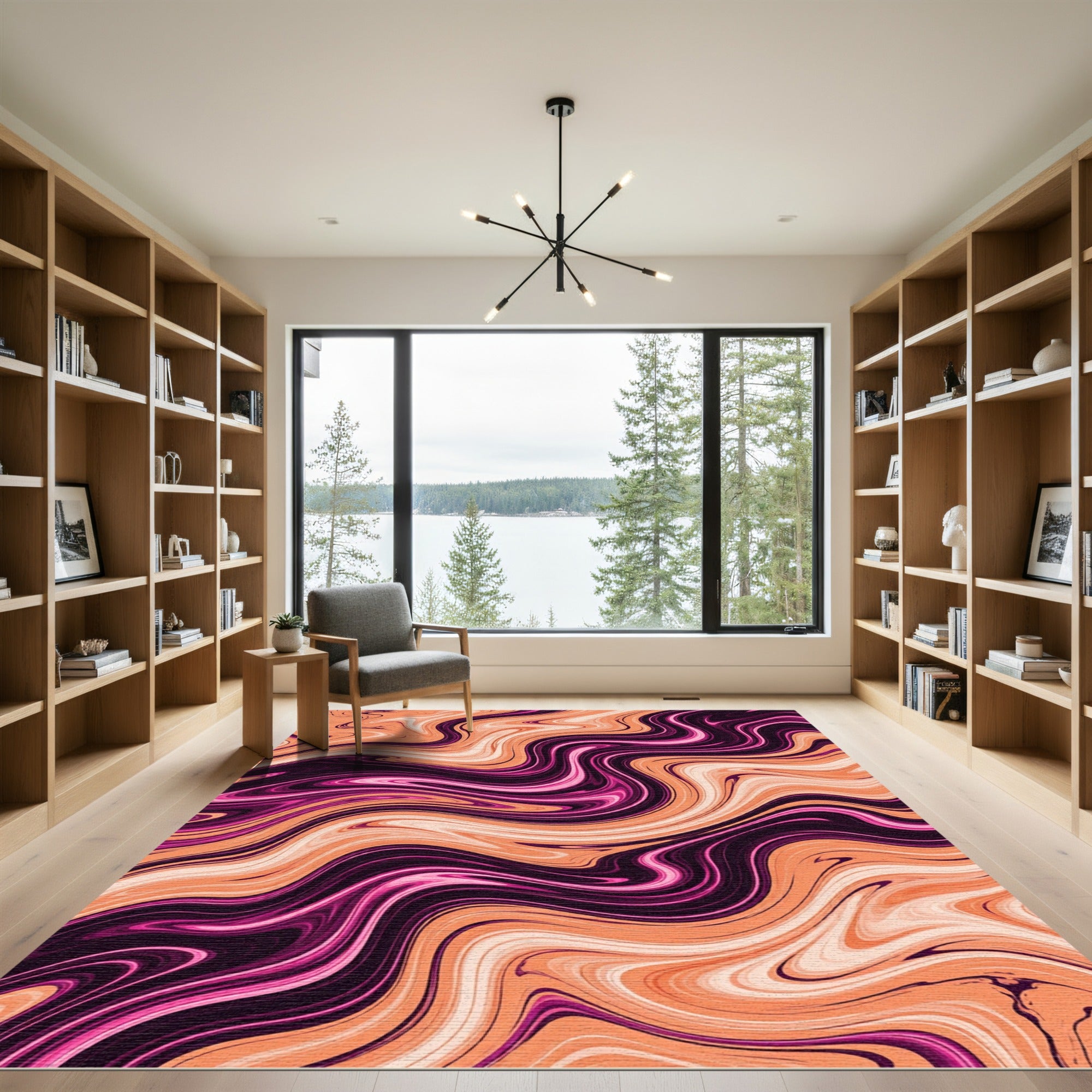 Vibrant Pink Orange Swirl Marbled Rug
