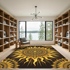 Ornate Golden Radiant Sun Mandala Rug
