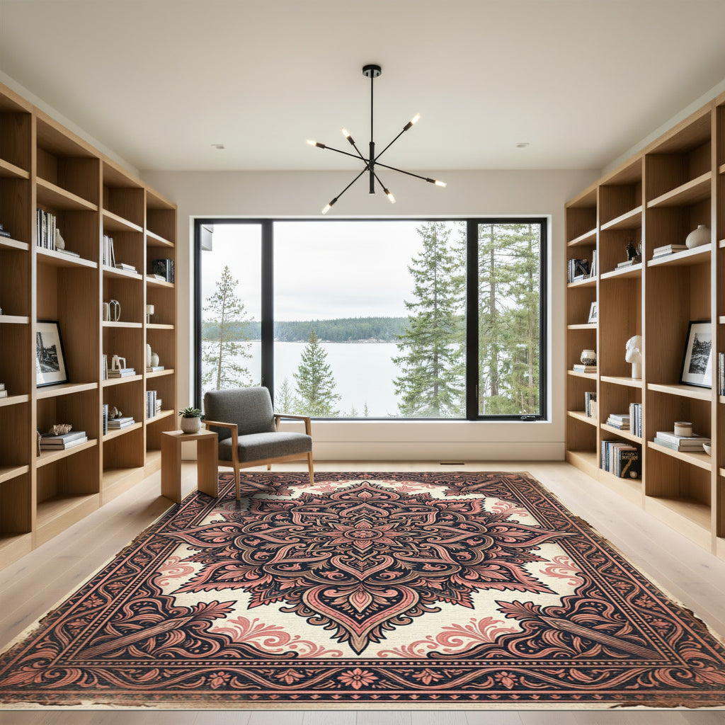 Antique Blush Floral Scrolled Medallion Rug