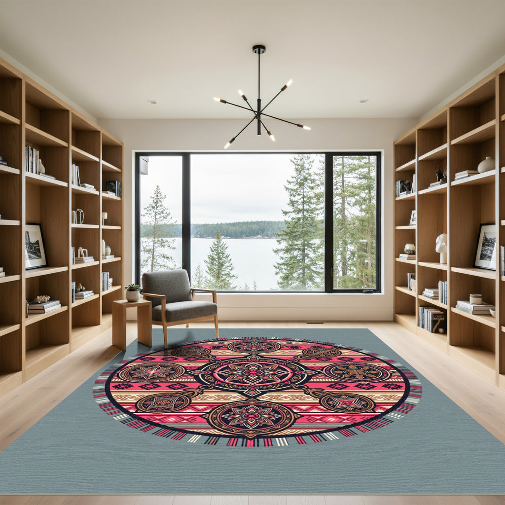 Vibrant Pink Floral Medallion Mandala Rug
