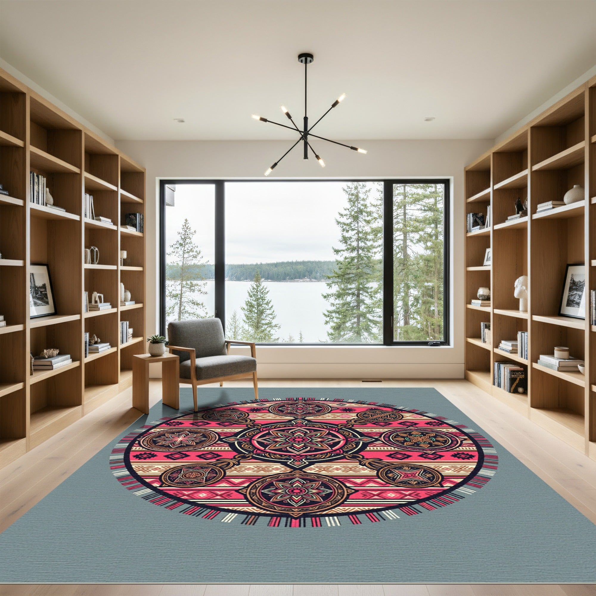 Vibrant Pink Floral Medallion Mandala Rug