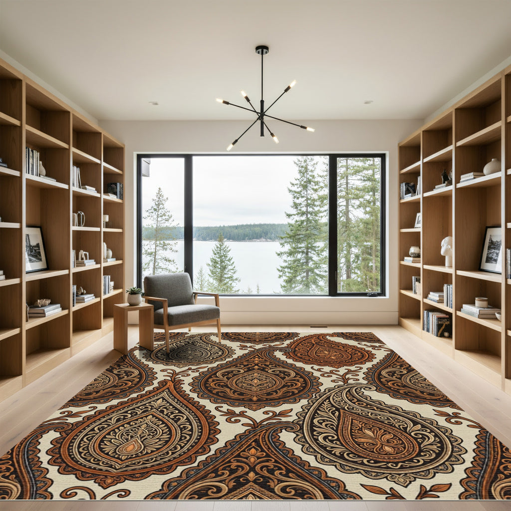 Ornate Amber Paisley Teardrop Rug