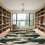 Green Alligator Reptilian Jungle Illustration Rug