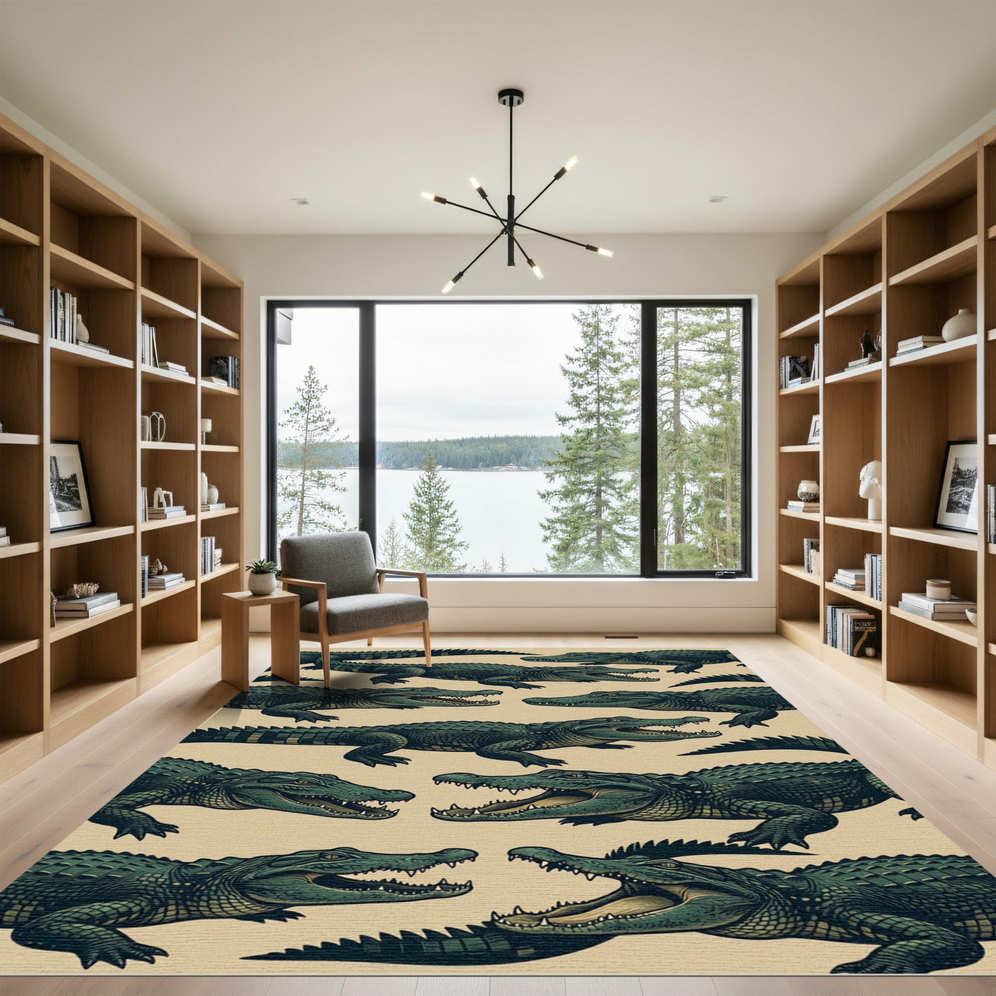 Green Alligator Reptilian Jungle Illustration Rug