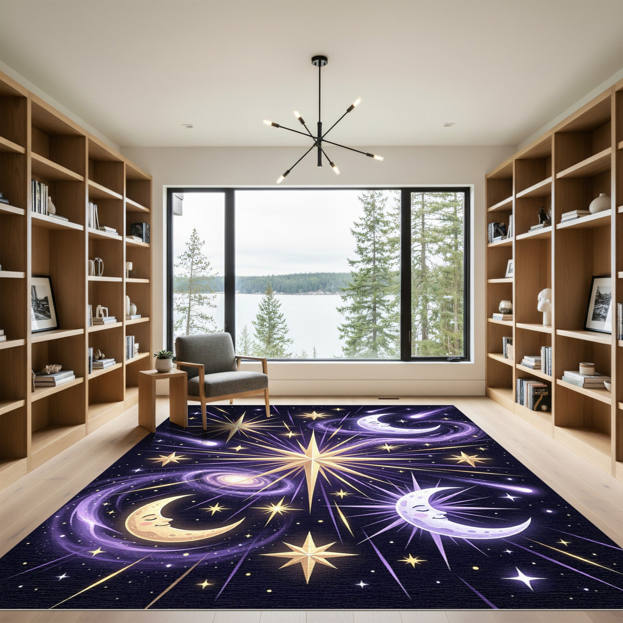 Celestial Moon and Starry Galaxy Rug