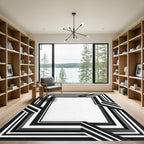 Chic Black White Layered Geometric Rug