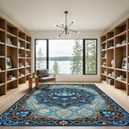 Blue Golden Lotus Mandala Rug