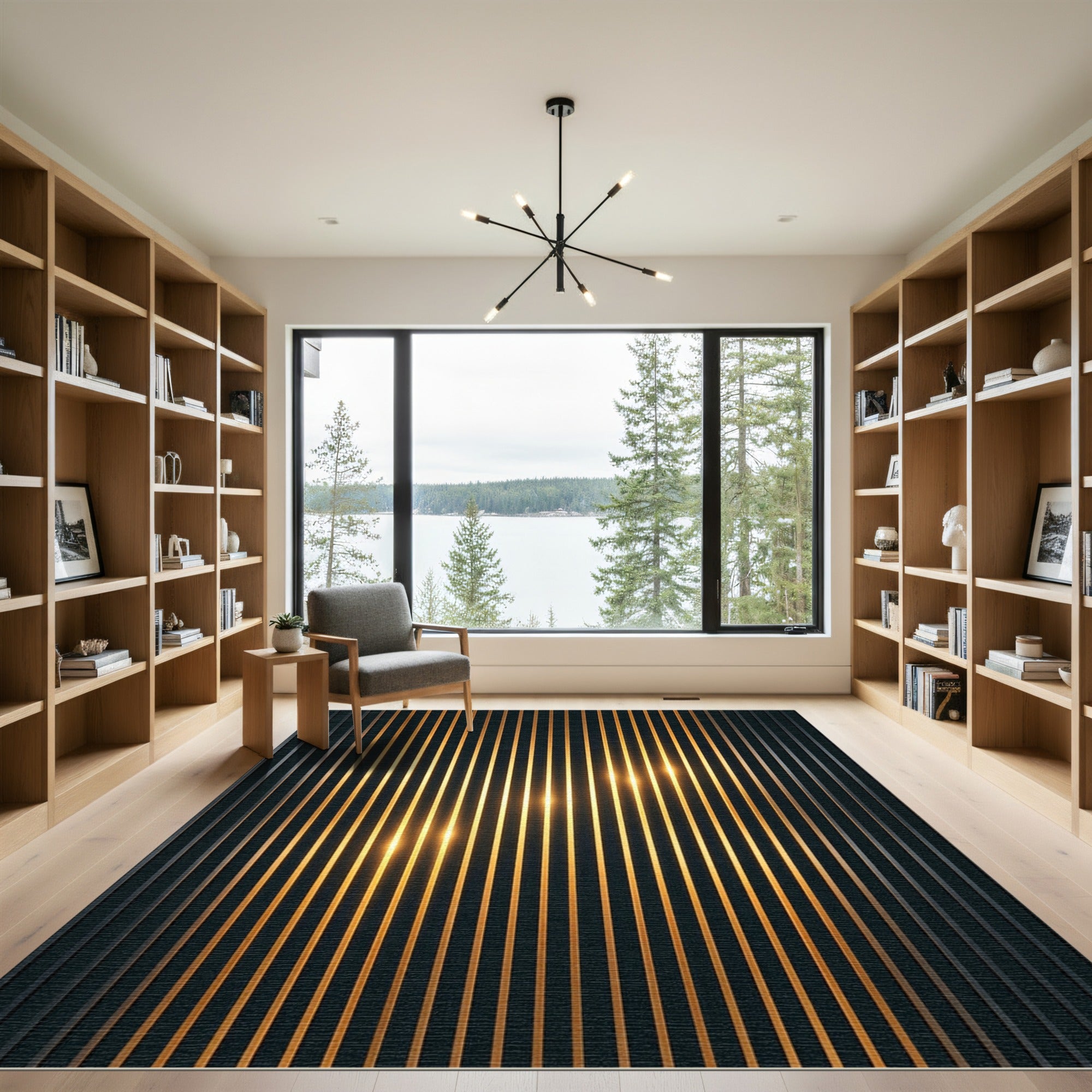 Dark Gold Vertical Stripe Illumination Rug