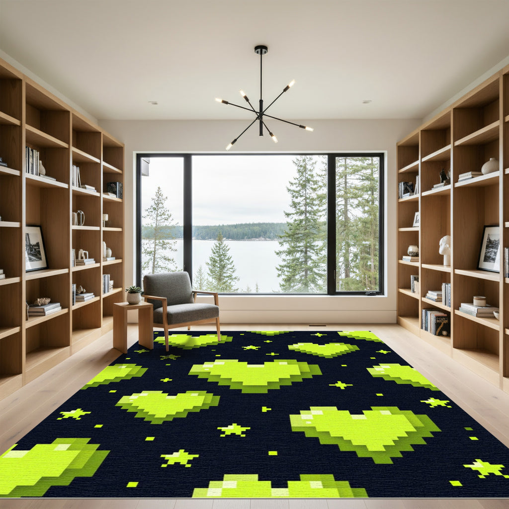 Neon Lime Pixelated Heart Constellation Rug