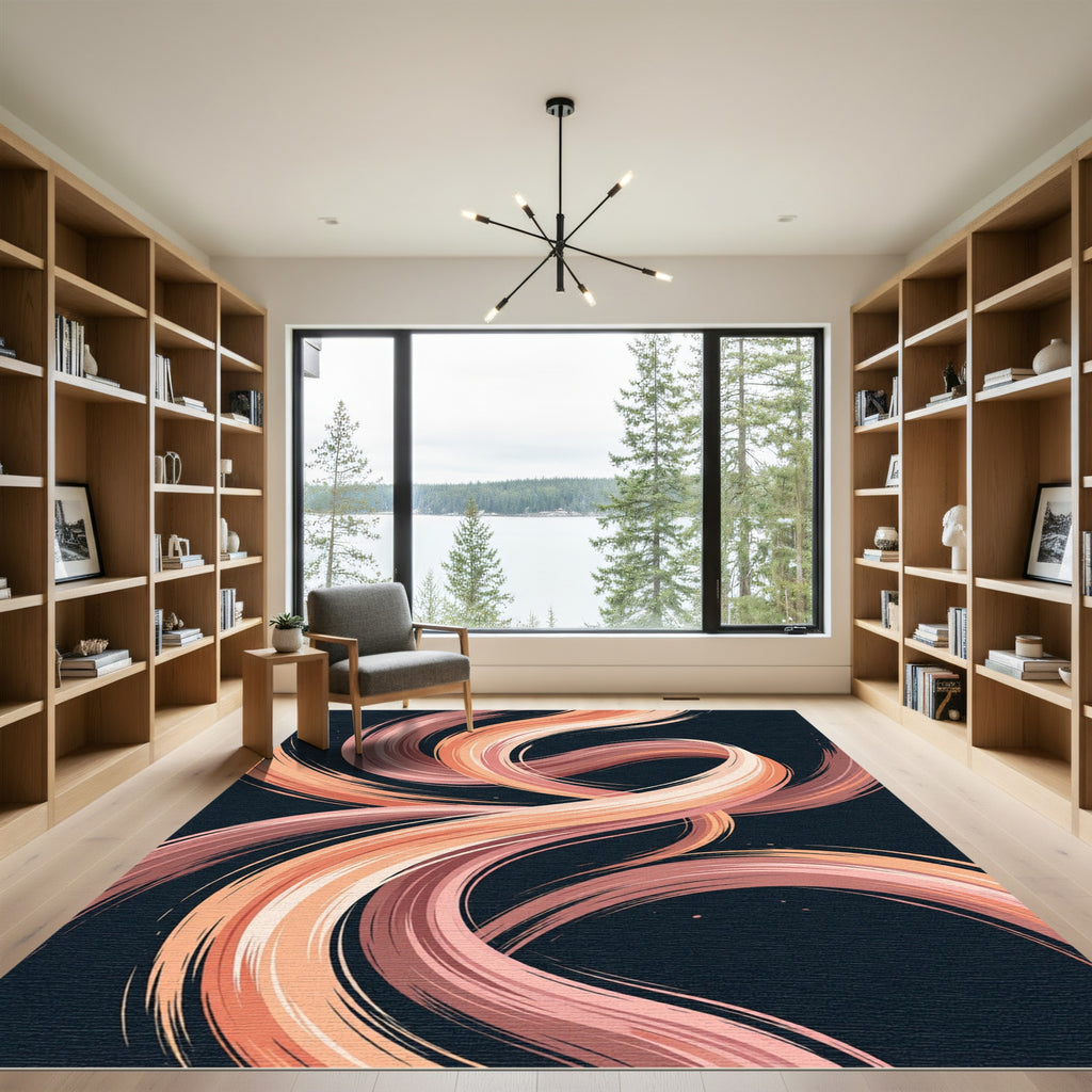 Abstract Peach and Copper Swirling Waves Rug