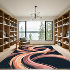 Abstract Peach and Copper Swirling Waves Rug