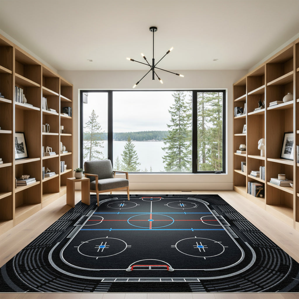 Modern Graphic Hockey Rink Area Rug