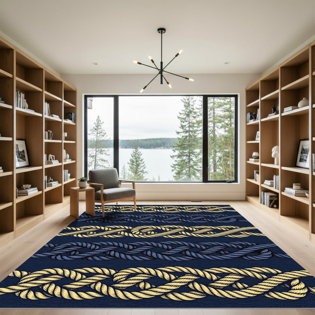 Nautical Braided Yellow Blue Rope Rug