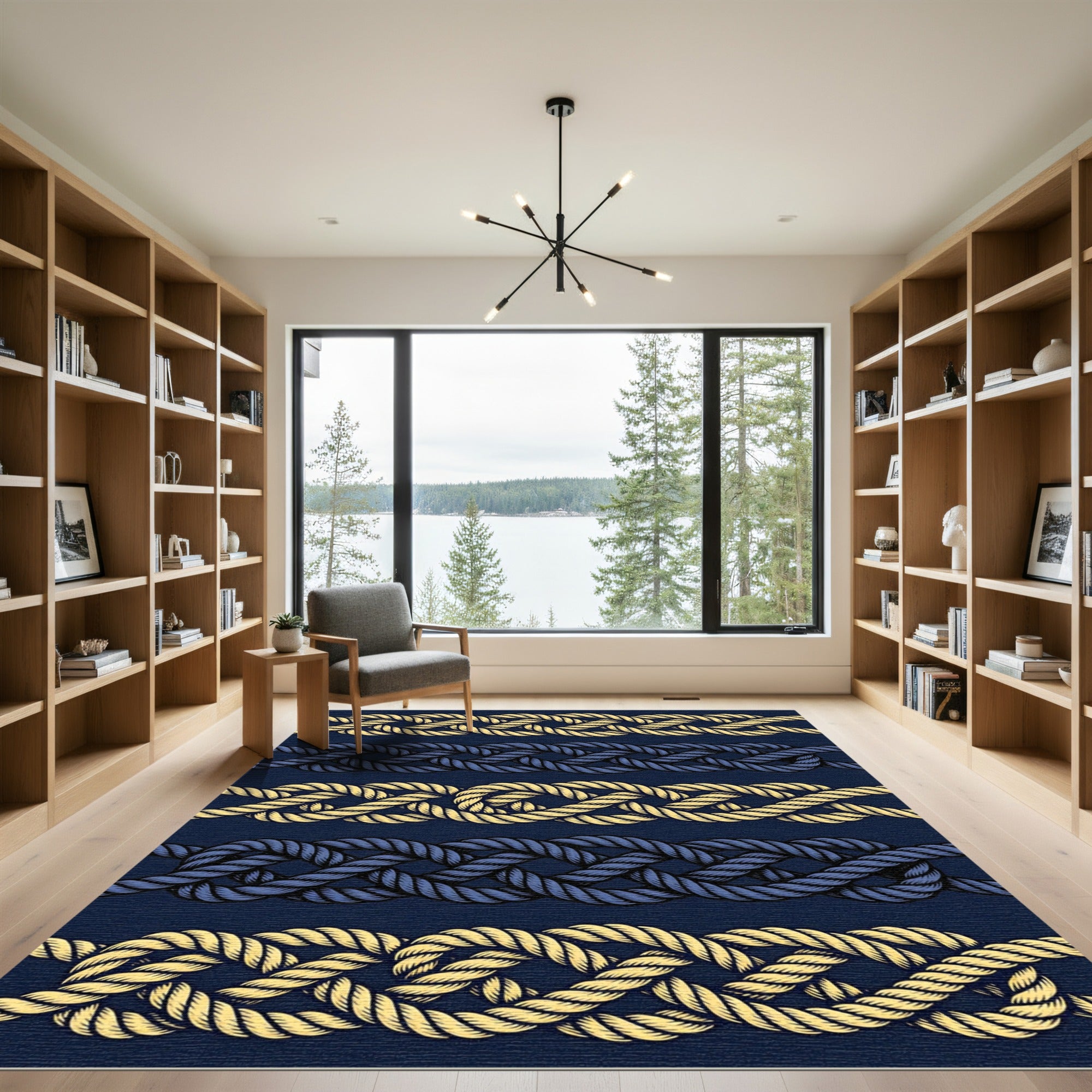 Nautical Braided Yellow Blue Rope Rug