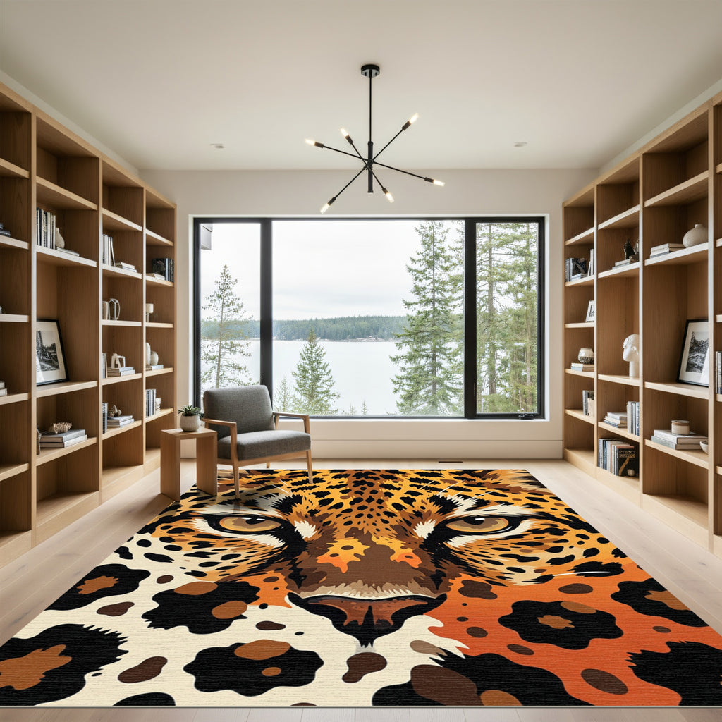 Vibrant Golden Leopard Face Close-up Rug