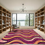Vibrant Serpentine Waves Pink Yellow Rug