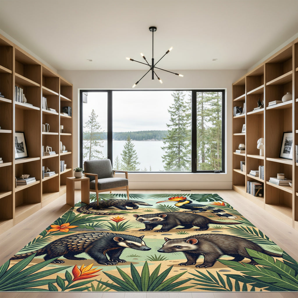 Lush Tropical Rainforest Wildlife Meadow Rug