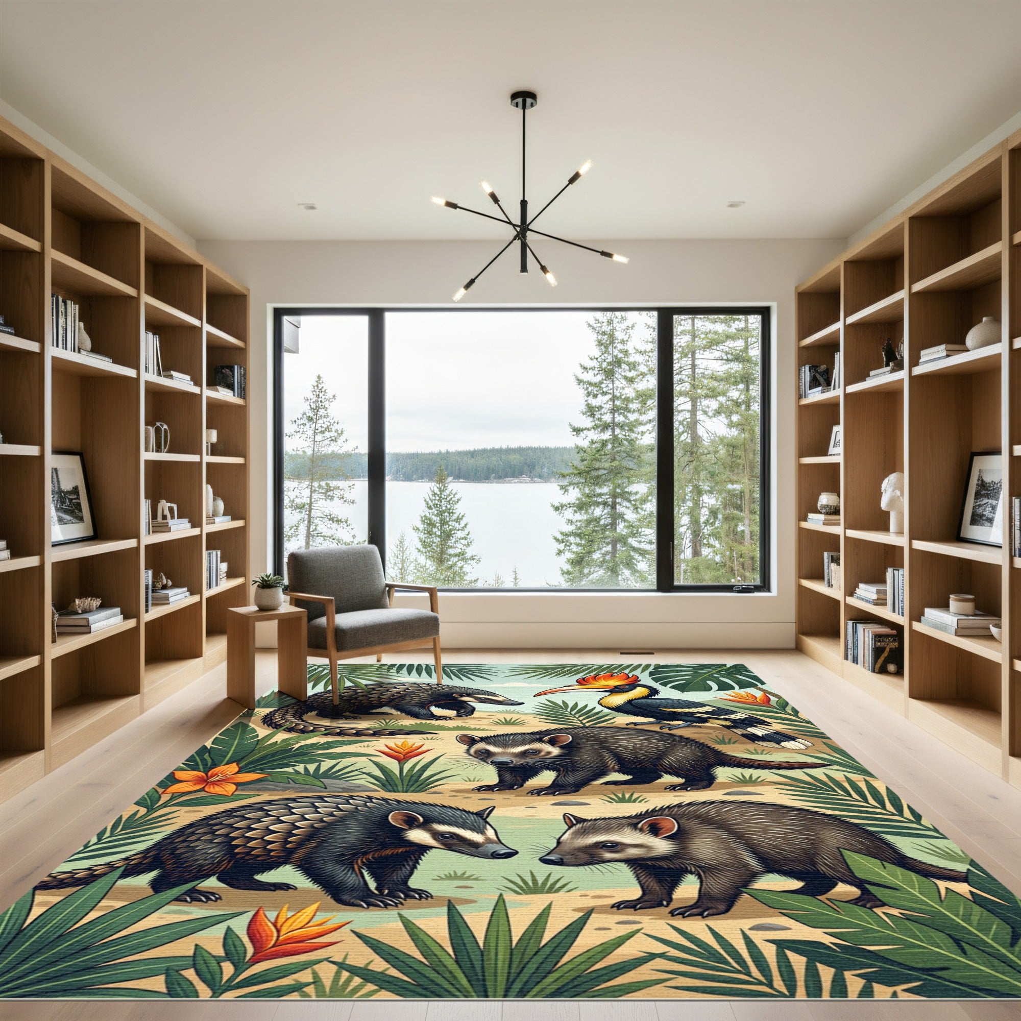 Lush Tropical Rainforest Wildlife Meadow Rug