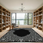 Ornate Gray Floral Arch Border Rug