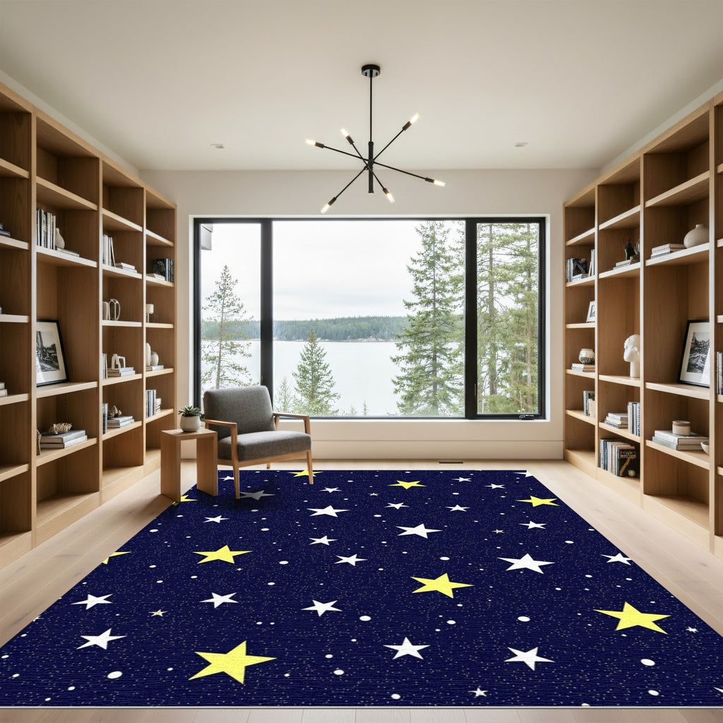 Navy Blue Starry Night Sky Rug