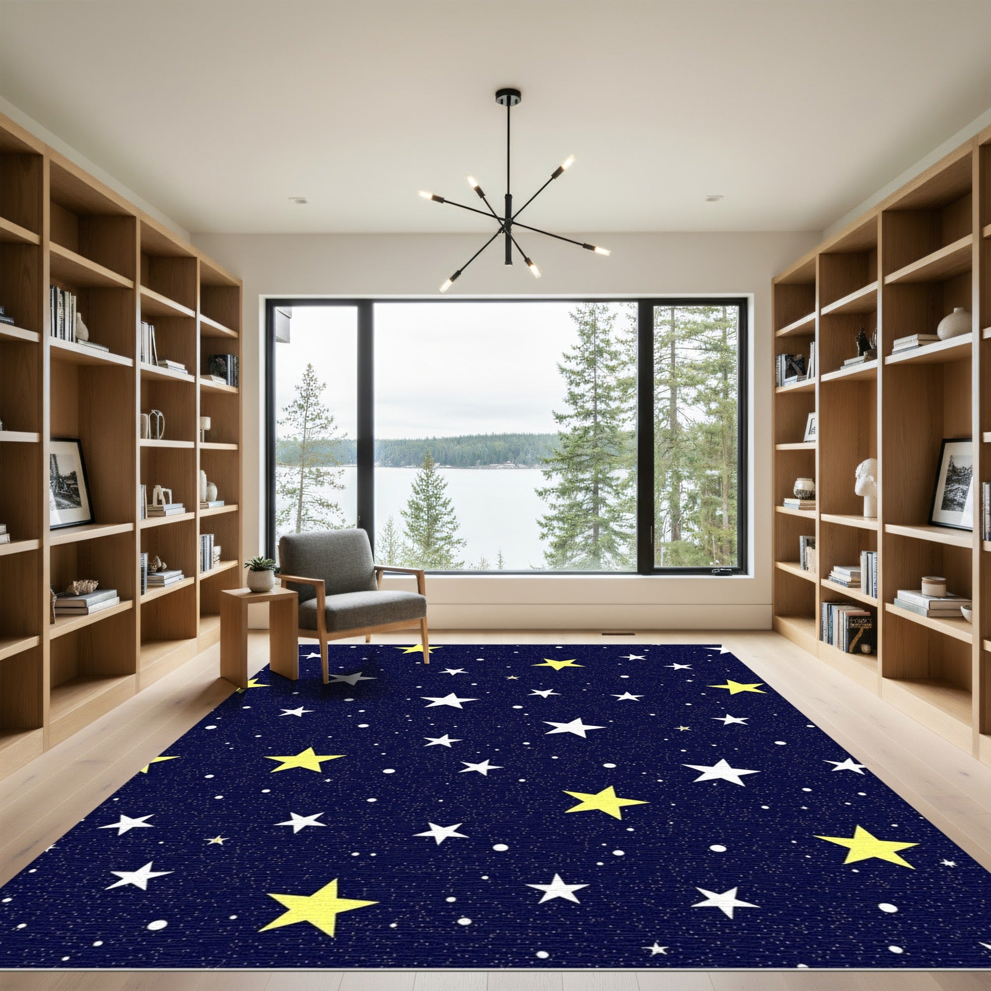 Navy Blue Starry Night Sky Rug
