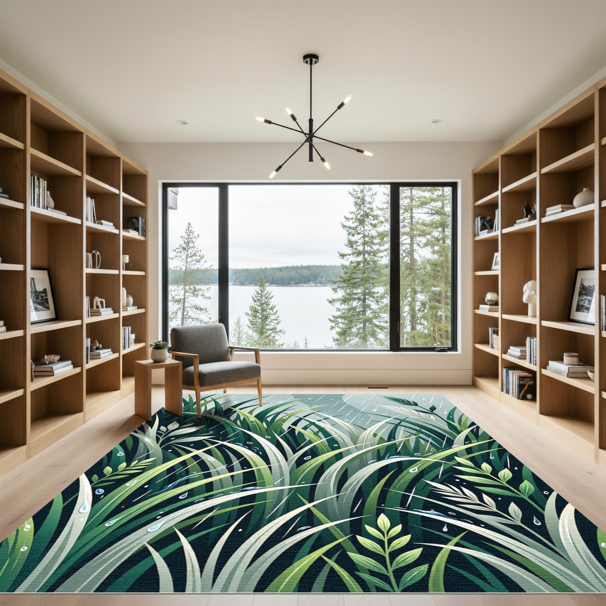 Lush Green Botanical Rainforest Foliage Rug