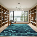 Modern Cyan Flowing Sonic Wave Rug