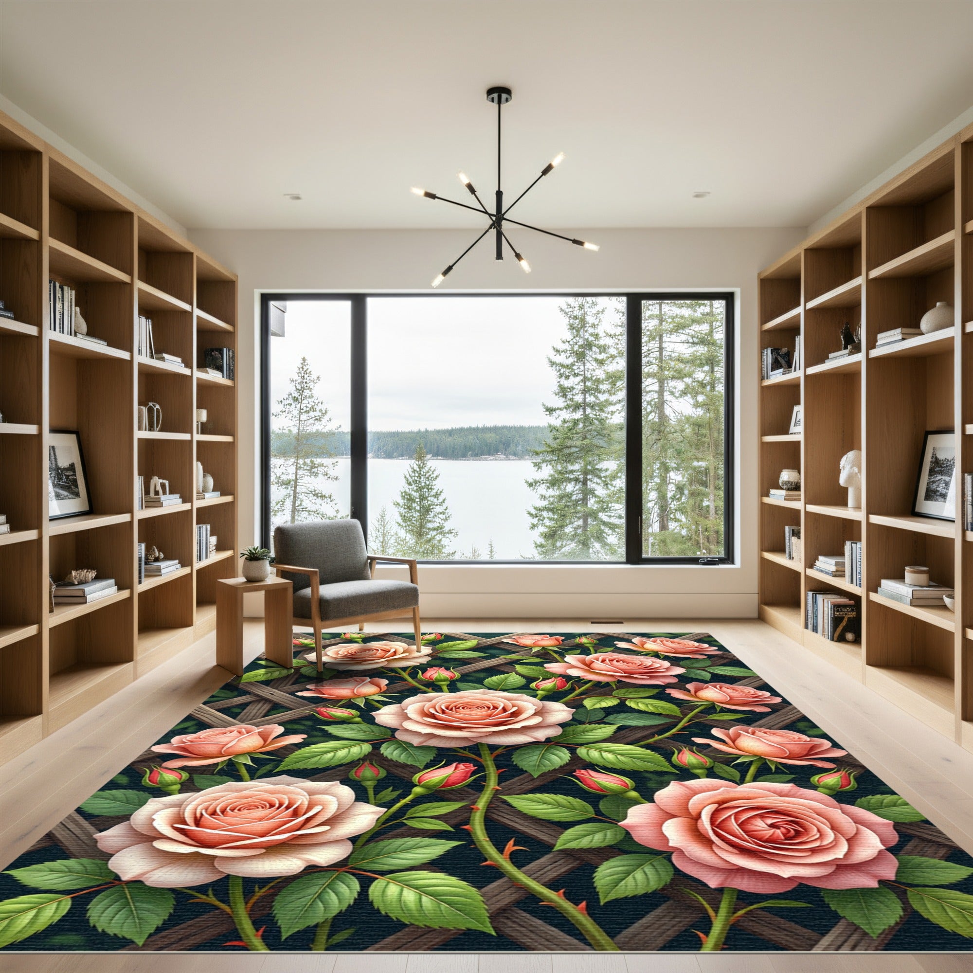 Blush Rose Trellis Floral Lattice Rug