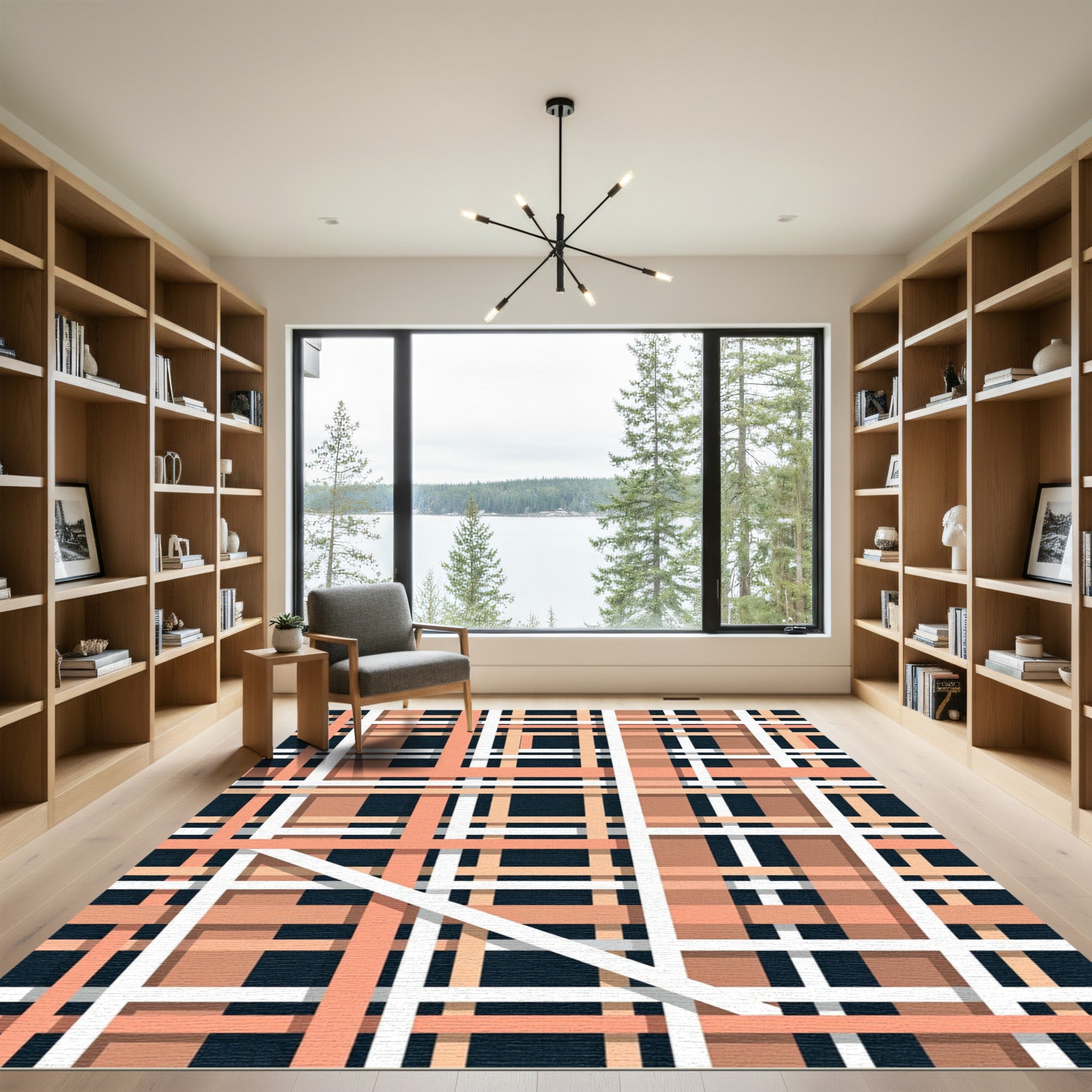 Modern Coral White Plaid Lines Rug
