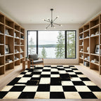Surreal Monochrome Checkerboard House Graphic Rug