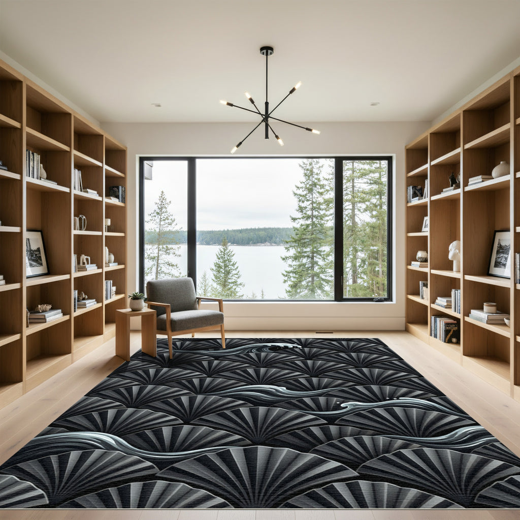 Dark Grey Fan Waves Rug