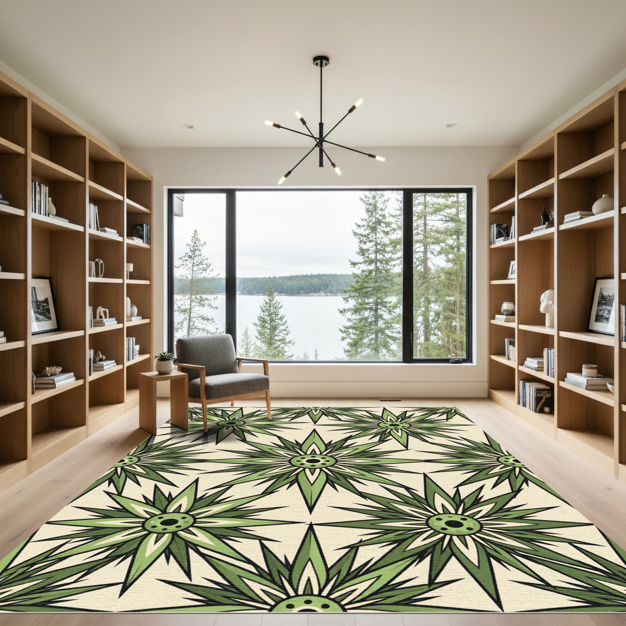 Sage Green Starburst Geometric Tile Rug