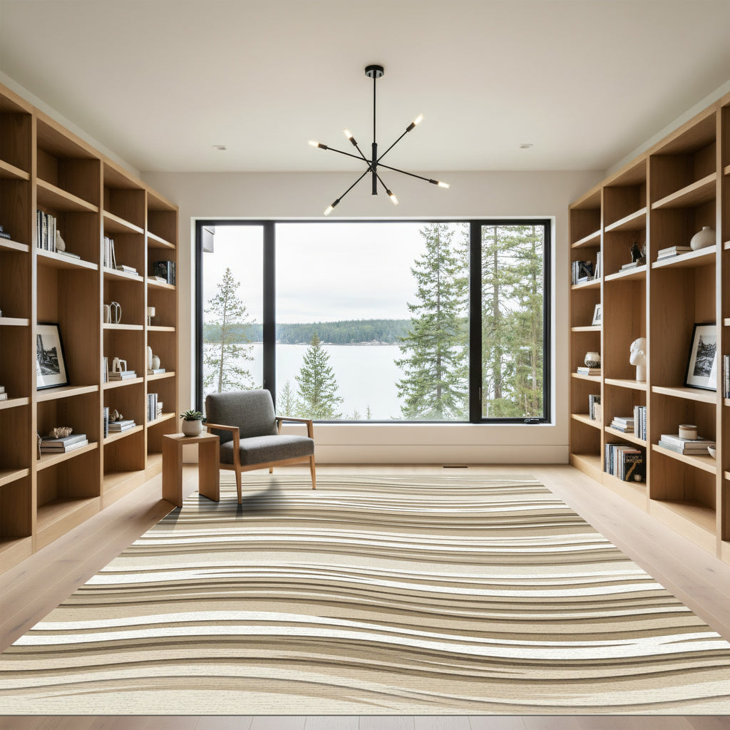 Minimalist Neutral Earthy Wavy Layered Rug