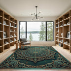 Teal and Gold Ornate Mandala Medallion Rug