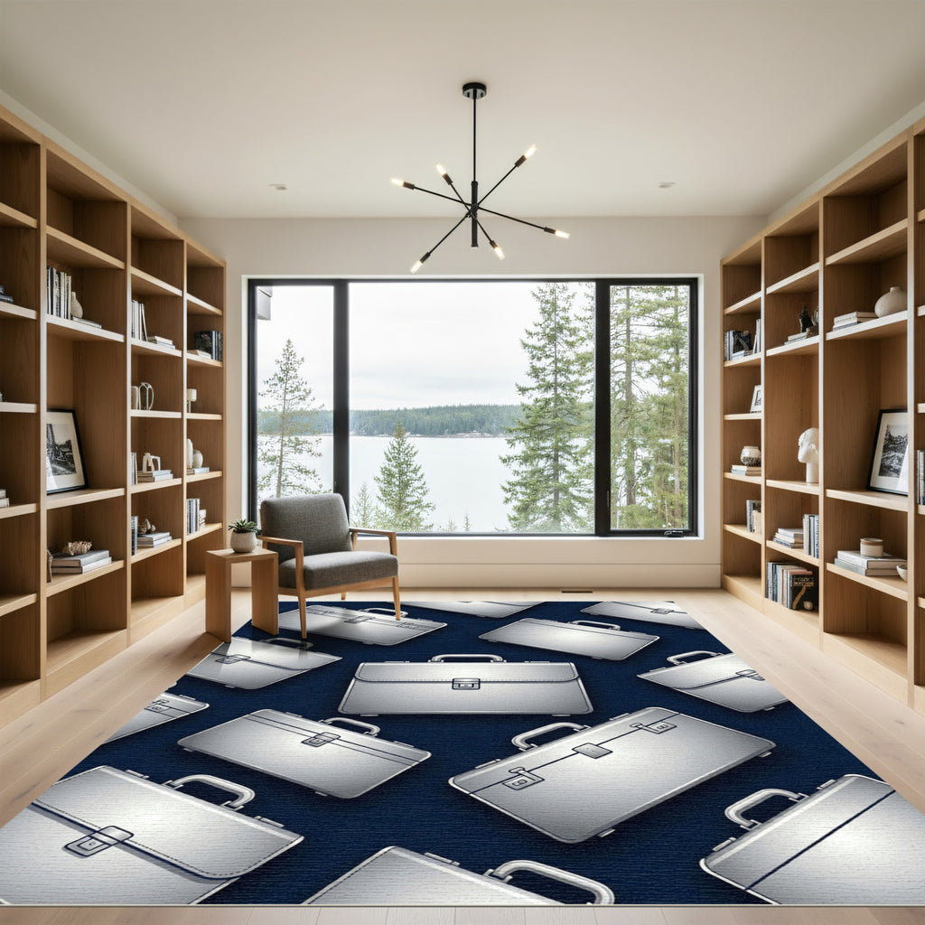 Modern Metallic Silver Briefcase Arrangement Rug