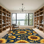 Radiant Golden Sunflower Navy Floral Rug